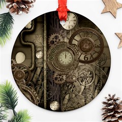 Stemapunk Design With Clocks And Gears Ornament (round) by FantasyWorld7