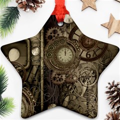 Stemapunk Design With Clocks And Gears Ornament (star) by FantasyWorld7