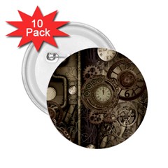 Stemapunk Design With Clocks And Gears 2 25  Buttons (10 Pack)  by FantasyWorld7