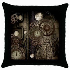 Stemapunk Design With Clocks And Gears Throw Pillow Case (black) by FantasyWorld7