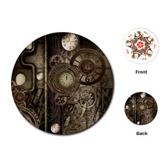 Stemapunk Design With Clocks And Gears Playing Cards (round)  by FantasyWorld7