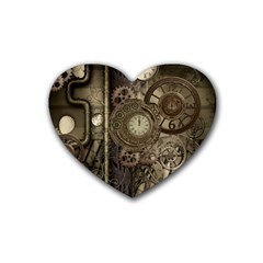 Stemapunk Design With Clocks And Gears Heart Coaster (4 Pack)  by FantasyWorld7