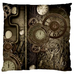 Stemapunk Design With Clocks And Gears Large Cushion Case (one Side) by FantasyWorld7