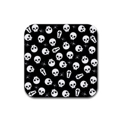 Skull, Spider And Chest  - Halloween Pattern Rubber Square Coaster (4 Pack)  by Valentinaart