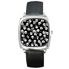 Skull, Spider And Chest  - Halloween Pattern Square Metal Watch by Valentinaart