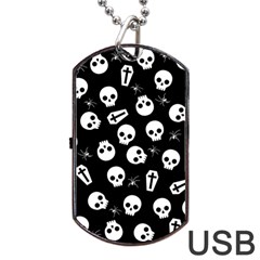 Skull, Spider And Chest  - Halloween Pattern Dog Tag Usb Flash (one Side) by Valentinaart