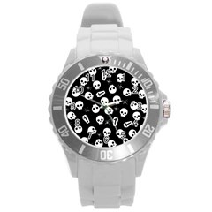 Skull, Spider And Chest  - Halloween Pattern Round Plastic Sport Watch (l) by Valentinaart