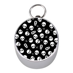 Skull, Spider And Chest  - Halloween Pattern Mini Silver Compasses by Valentinaart