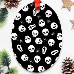 Skull, Spider And Chest  - Halloween Pattern Ornament (oval) by Valentinaart