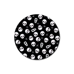 Skull, Spider And Chest  - Halloween Pattern Rubber Coaster (round)  by Valentinaart