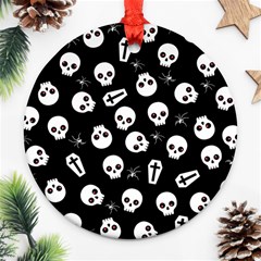 Skull, Spider And Chest  - Halloween Pattern Round Ornament (two Sides) by Valentinaart