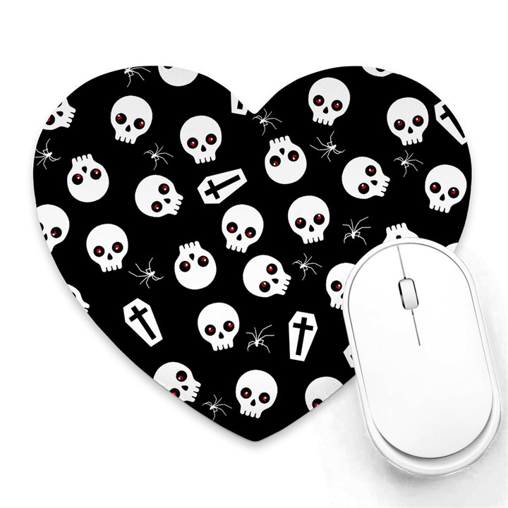 Skull, spider and chest  - Halloween pattern Heart Mousepads