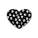 Skull, spider and chest  - Halloween pattern Rubber Coaster (Heart)  Front