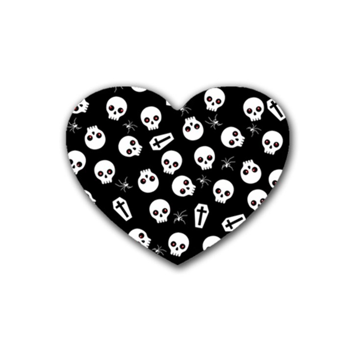 Skull, spider and chest  - Halloween pattern Rubber Coaster (Heart) 