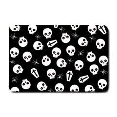 Skull, Spider And Chest  - Halloween Pattern Small Doormat  by Valentinaart