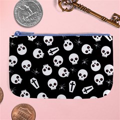 Skull, Spider And Chest  - Halloween Pattern Large Coin Purse by Valentinaart