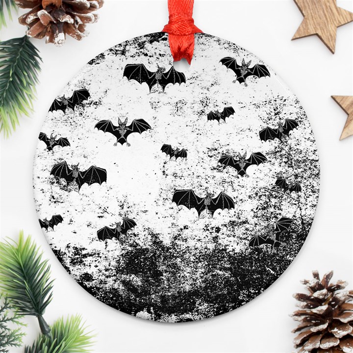 Vintage Halloween Bat pattern Ornament (Round)