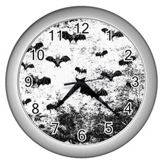 Vintage Halloween Bat Pattern Wall Clocks (silver)  by Valentinaart