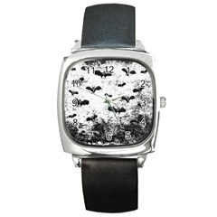 Vintage Halloween Bat Pattern Square Metal Watch by Valentinaart