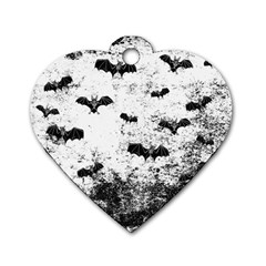 Vintage Halloween Bat Pattern Dog Tag Heart (one Side) by Valentinaart