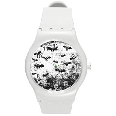 Vintage Halloween Bat Pattern Round Plastic Sport Watch (m) by Valentinaart