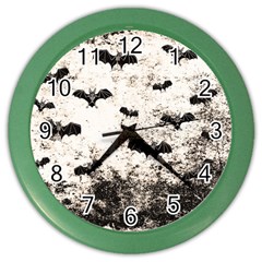 Vintage Halloween Bat Pattern Color Wall Clocks by Valentinaart