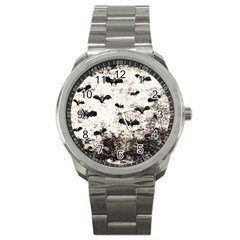 Vintage Halloween Bat Pattern Sport Metal Watch by Valentinaart