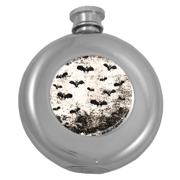 Vintage Halloween Bat pattern Round Hip Flask (5 oz)