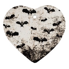 Vintage Halloween Bat Pattern Heart Ornament (two Sides) by Valentinaart