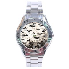 Vintage Halloween Bat Pattern Stainless Steel Analogue Watch by Valentinaart