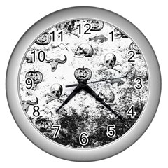 Vintage Halloween Pattern Wall Clocks (silver)  by Valentinaart