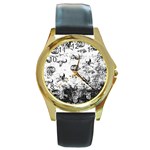 Vintage Halloween pattern Round Gold Metal Watch Front