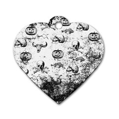 Vintage Halloween Pattern Dog Tag Heart (two Sides) by Valentinaart