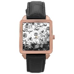 Vintage Halloween Pattern Rose Gold Leather Watch  by Valentinaart