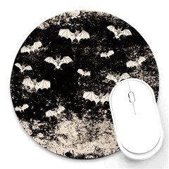 Vintage Halloween Bat Pattern Round Mousepads by Valentinaart