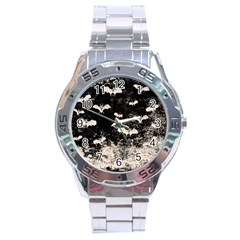 Vintage Halloween Bat Pattern Stainless Steel Analogue Watch by Valentinaart