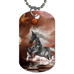 Steampunk, Awesome Steampunk Horse With Clocks And Gears In Silver Dog Tag (one Side) by FantasyWorld7