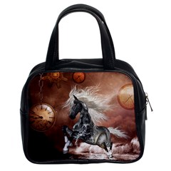 Steampunk, Awesome Steampunk Horse With Clocks And Gears In Silver Classic Handbags (2 Sides) by FantasyWorld7