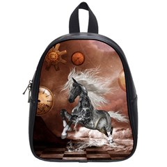 Steampunk, Awesome Steampunk Horse With Clocks And Gears In Silver School Bag (small) by FantasyWorld7