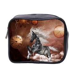 Steampunk, Awesome Steampunk Horse With Clocks And Gears In Silver Mini Toiletries Bag 2-side by FantasyWorld7