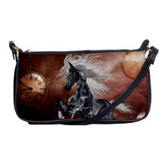 Steampunk, Awesome Steampunk Horse With Clocks And Gears In Silver Shoulder Clutch Bags by FantasyWorld7