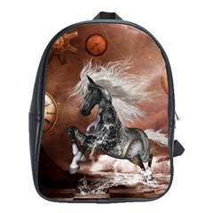 Steampunk, Awesome Steampunk Horse With Clocks And Gears In Silver School Bag (xl) by FantasyWorld7