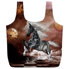 Steampunk, Awesome Steampunk Horse With Clocks And Gears In Silver Full Print Recycle Bags (l)  by FantasyWorld7