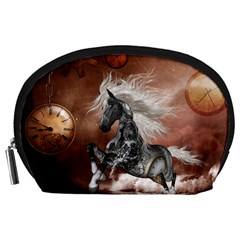 Steampunk, Awesome Steampunk Horse With Clocks And Gears In Silver Accessory Pouches (large)  by FantasyWorld7