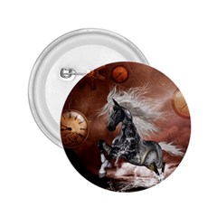 Steampunk, Awesome Steampunk Horse With Clocks And Gears In Silver 2 25  Buttons by FantasyWorld7