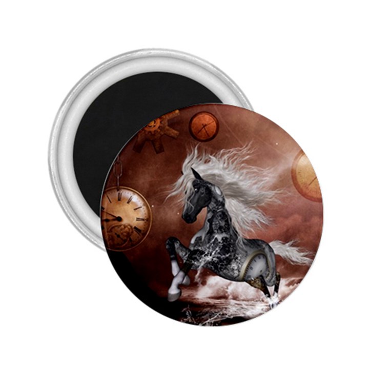 Steampunk, Awesome Steampunk Horse With Clocks And Gears In Silver 2.25  Magnets