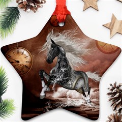 Steampunk, Awesome Steampunk Horse With Clocks And Gears In Silver Ornament (star) by FantasyWorld7