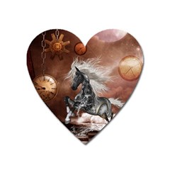 Steampunk, Awesome Steampunk Horse With Clocks And Gears In Silver Heart Magnet by FantasyWorld7