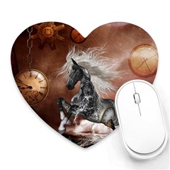 Steampunk, Awesome Steampunk Horse With Clocks And Gears In Silver Heart Mousepads by FantasyWorld7