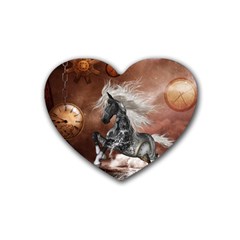 Steampunk, Awesome Steampunk Horse With Clocks And Gears In Silver Heart Coaster (4 Pack)  by FantasyWorld7